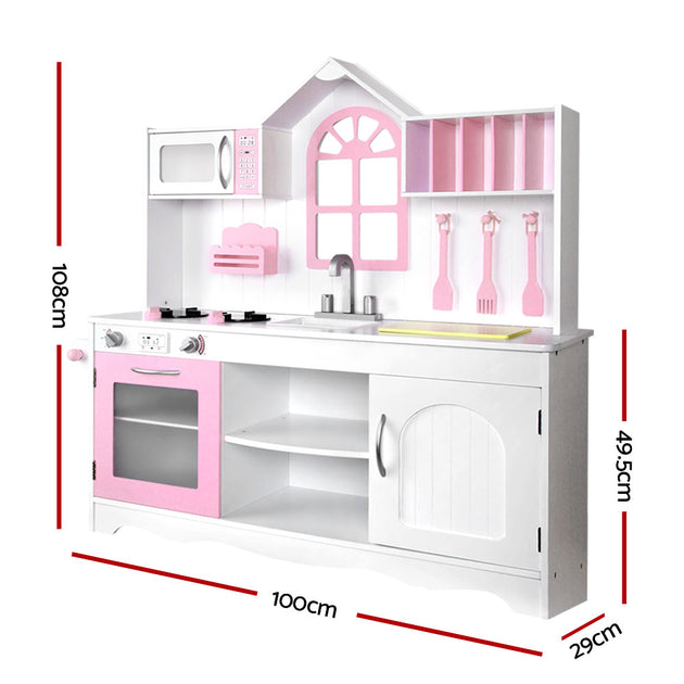 Keezi Kids Wooden Kitchen Play Set - White & Pink - Shoppers Haven  - Baby & Kids > Toys     