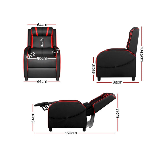 Artiss Recliner Chair Gaming Chair Leather Black Serik - Shoppers Haven  - Health & Beauty > Massage     