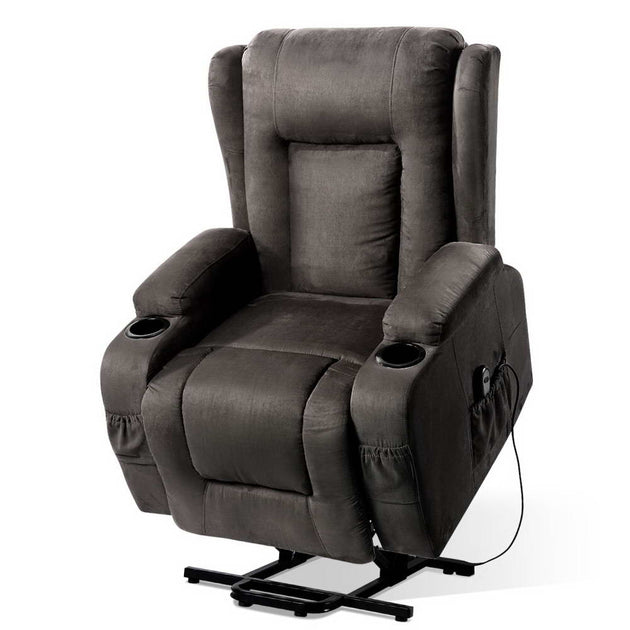 Artiss Recliner Chair Lift Assist Heated Massage Chair Velvet Rukwa - Shoppers Haven  - Health & Beauty > Massage     