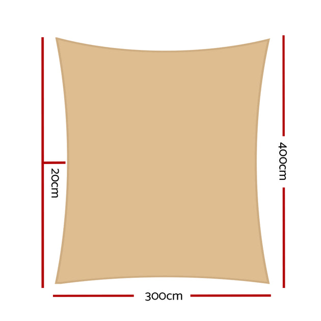 Instahut Shade Sail 3x4m Rectangle 280GSM 98% Sand Shade Cloth - Shoppers Haven  - Home & Garden > Shading     