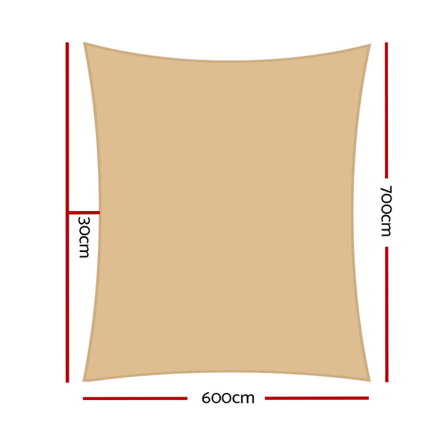 Instahut Shade Sail 6x7m Rectangle 280GSM 98% Sand Shade Cloth - Shoppers Haven  - Home & Garden > Shading     