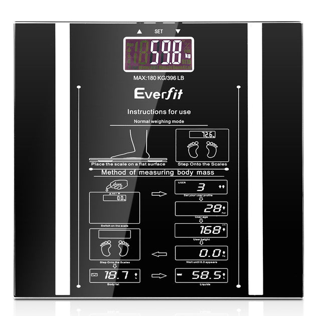 Everfit Body Fat Bathroom Scale Weighing Water Body Fat Gym 180KG - Shoppers Haven  - Home & Garden > Scales     