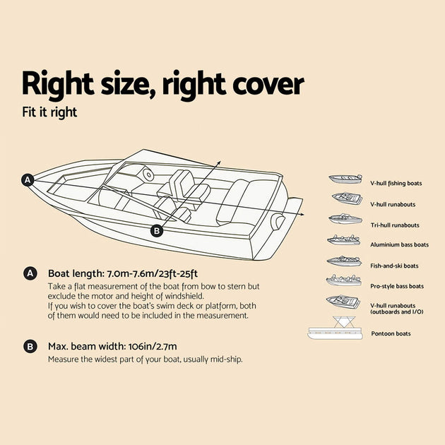 Seamanship Boat Cover 23-25ft Trailerable Jumbo Marine 600D Heavy Duty Grey - Shoppers Haven  - Outdoor > Boating     
