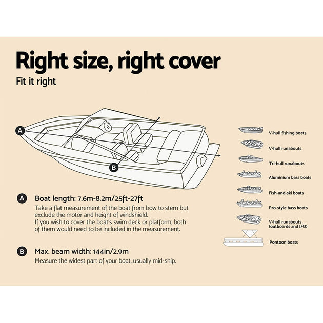 Seamanship Boat Cover 25-27ft Trailerable Jumbo Marine 600D Heavy Duty Grey - Shoppers Haven  - Outdoor > Boating     