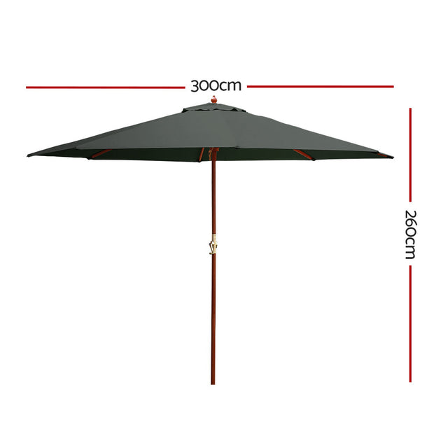 Instahut 3m Outdoor Umbrella Pole Umbrellas Beach Garden Sun Stand Patio Charcoal - Shoppers Haven  - Home & Garden > Shading     