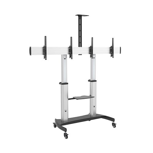 BRATECK Dual Screen Aluminum Height-Adjustable TV Cart with Media Shelf for 37'-60' TVs Up to 50kg VESA 200x200,300x200,300x300,400x300,400x200, - Shoppers Haven  - Audio & Video > TV Accessories     