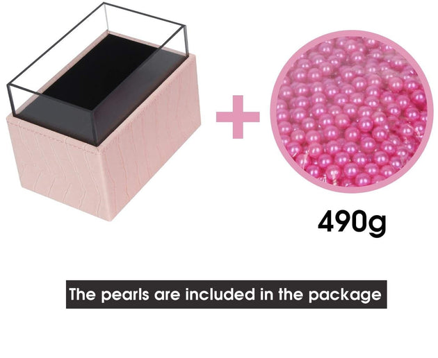 Leather Makeup Brush Cosmetic Organiser Storage Box with Pink Pearls and Acrylic Cover (Pink) - Shoppers Haven  - Health & Beauty > Cosmetic Storage     