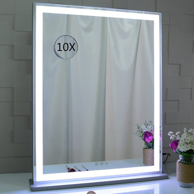 10x Magnification Mirror with Smart Touch Control and 3 Colors Dimmable Light for Bathroom and Bedroom  (71 x 57 cm) - Shoppers Haven  - Health & Beauty > Makeup Mirrors     