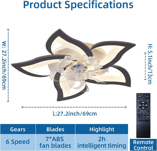 Low Ceiling Light Fan, Low Profile, 6 Wind Speed, 3 Colors (69 cm) - Shoppers Haven  - Appliances > Fans     