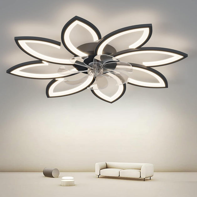 Modern Ceiling Light Fan, Low Profile, 6 Wind Speed, 3 Color (90cm, Black) - Shoppers Haven  - Appliances > Fans     