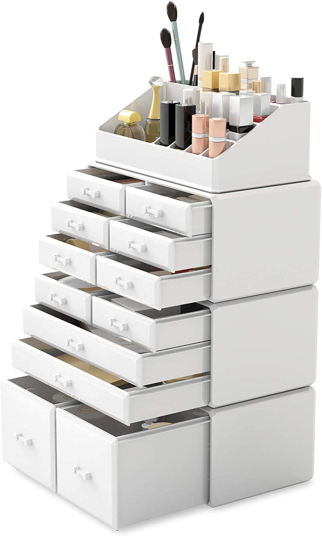 Makeup Cosmetic Organizer Storage with 12 Drawers Display Boxes (White) - Shoppers Haven  - Health & Beauty > Cosmetic Storage     