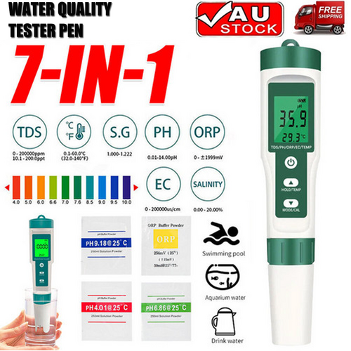 7 In 1 PH Meter TDS/EC/Salt/Temp Water Quality Monitor Tester Pen Pool Aquarium - Shoppers Haven  - Outdoor > Others     