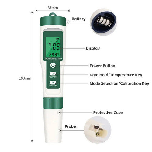 7 In 1 PH Meter TDS/EC/Salt/Temp Water Quality Monitor Tester Pen Pool Aquarium - Shoppers Haven  - Outdoor > Others     