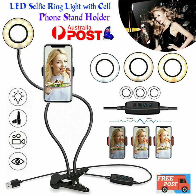 LED Selfie Ring Light with Cell Phone Holder Flexible Stand Live Stream Lamp AU - Shoppers Haven  - Audio & Video > Projectors & Accessories     