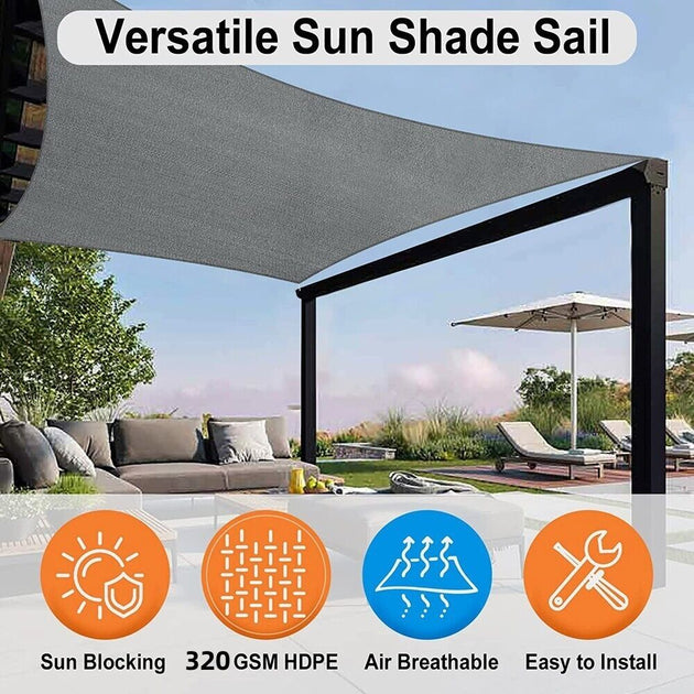 Waterproof Shade Sail Awning Cloth Rectangle Triangle Square Sand Sun Canopy AU - Shoppers Haven  - Home & Garden > Shading     