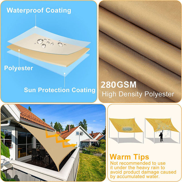 Heavy Duty Waterproof Sun Shade Sail Square Rectangle 320GSM HDPE 98% UV Block - Shoppers Haven  - Home & Garden > Shading     