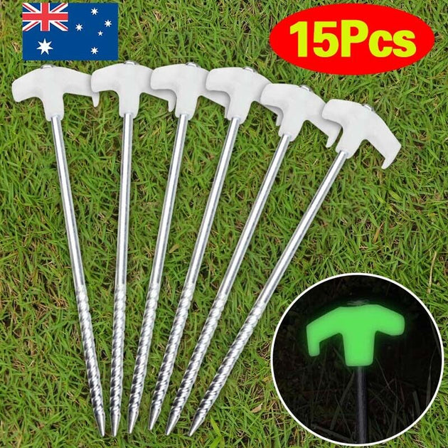15PCS/set Tent Pegs Heavy Duty Screw Steel In Ground Camping Stakes Outdoor Nail - Shoppers Haven  - Outdoor > Others     