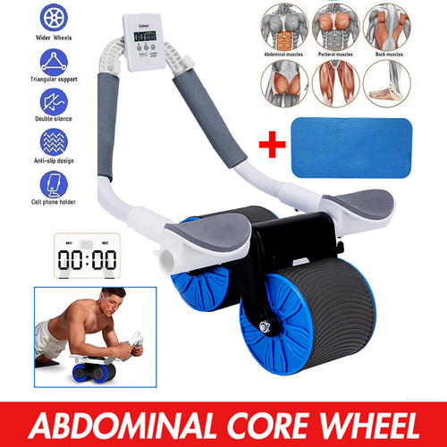 Automatic Rebound Abdominal Wheel Ab Roller Wheels with Elbow Support Roller ABS blue - Shoppers Haven  - Sports & Fitness > Fitness Accessories     