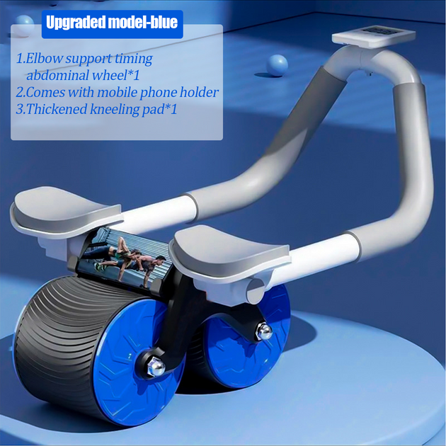 Automatic Rebound Abdominal Wheel Ab Roller Wheels with Elbow Support Roller ABS blue - Shoppers Haven  - Sports & Fitness > Fitness Accessories     