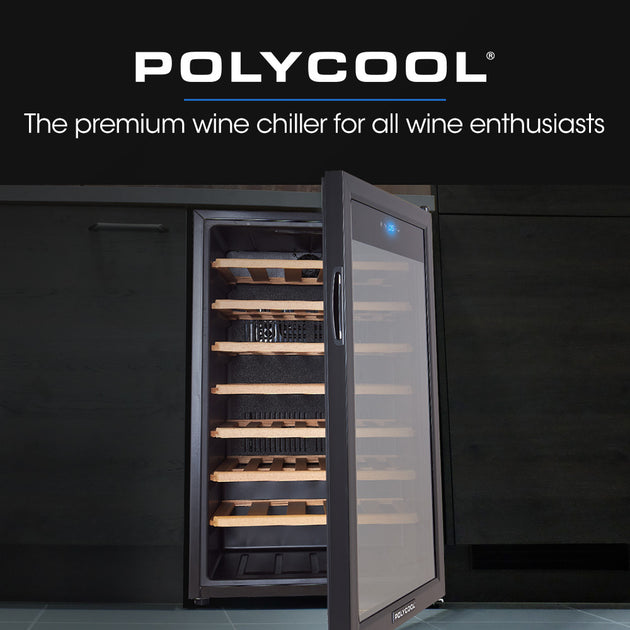 POLYCOOL 128L 51 Bottle Wine Bar Fridge Underbench Cooler Compressor Glass Door, Black - Shoppers Haven  - Appliances > Fridges     