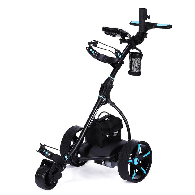 THOMSON Golf Buggy Electric Trolley Automatic Motorised Foldable Cart LED Black - Shoppers Haven  - Sports & Fitness > Golf     