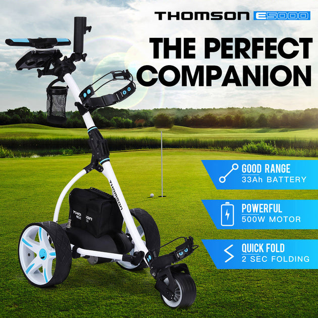 THOMSON Golf Buggy Electric Trolley Automatic Motorised Foldable Cart Powered - Shoppers Haven  - Sports & Fitness > Golf     