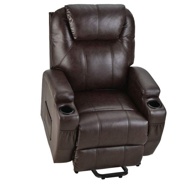 FORTIA Electric Massage Lift Recliner Chair Faux Leather 8 Point Massage Heating, Dark Crimson - Shoppers Haven  - Health & Beauty > Massage     