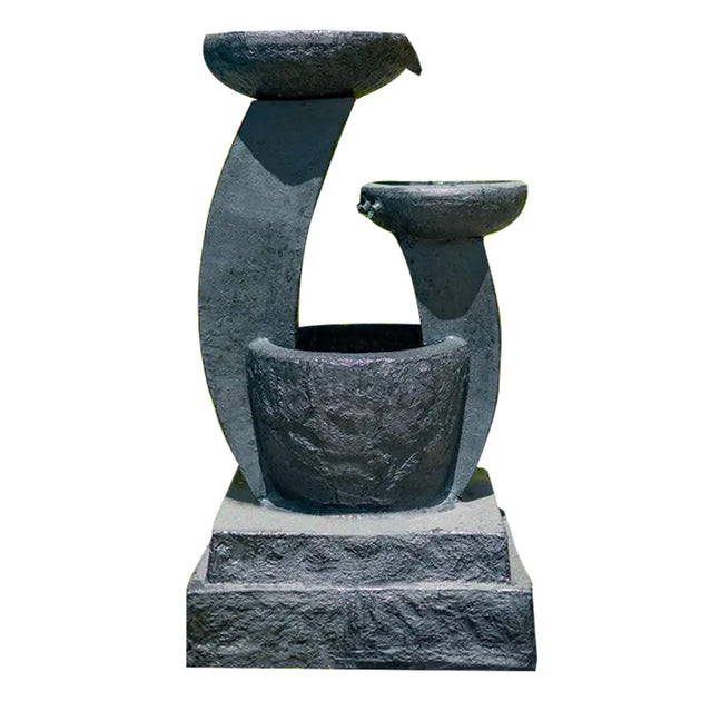 PROTEGE Solar Fountain Water Feature Outdoor Bird Bath with LED Lights - Charcoal - Shoppers Haven  - Home & Garden > Fountains     