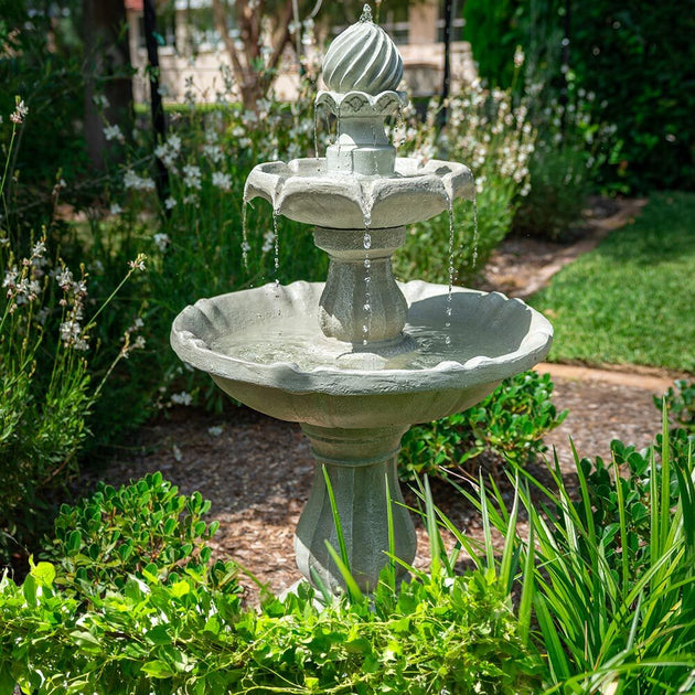 PROTEGE 3 Tier Solar Powered Water Feature Fountain Bird Bath - Light Grey - Shoppers Haven  - Home & Garden > Fountains     
