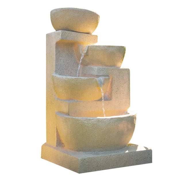 PROTEGE Solar Fountain Water Feature Outdoor 4 Bowl with LED Lights - Sand Colour - Shoppers Haven  - Home & Garden > Fountains     