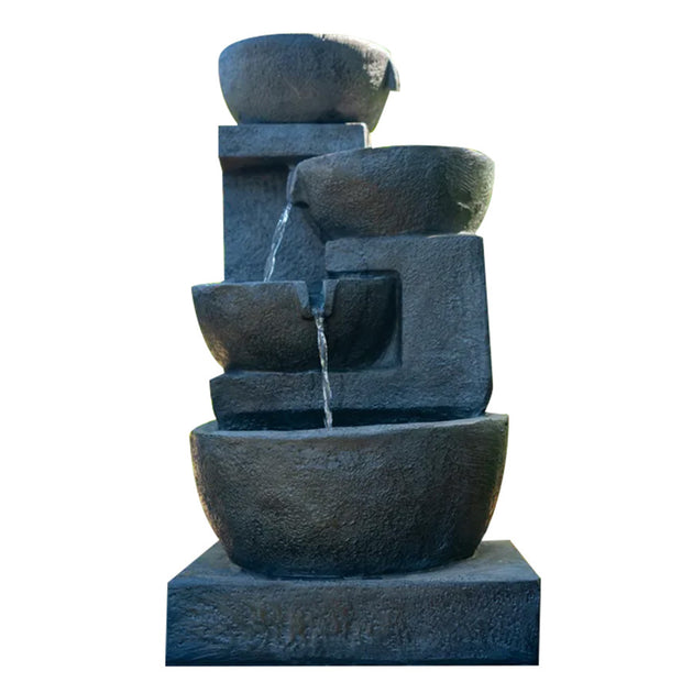 PROTEGE Solar Fountain Water Feature Outdoor 4 Bowl with LED Lights - Charcoal - Shoppers Haven  - Home & Garden > Fountains     