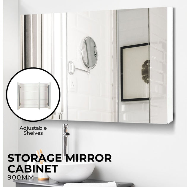 EKKIO Bathroom Vanity Mirror with Triple Door Storage Cabinet (White) EK-VMS-101-LR - Shoppers Haven  - Health & Beauty > Cosmetic Storage     