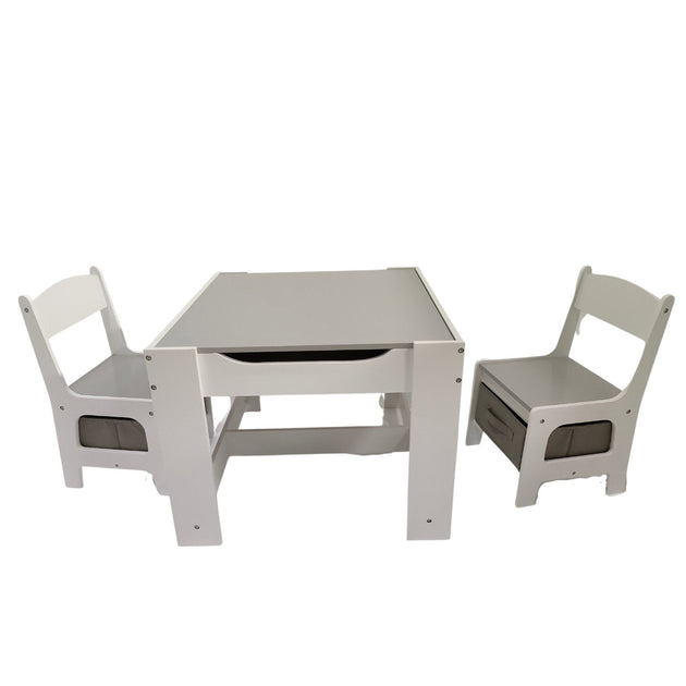 EKKIO 3PCS Kids Table and Chairs Set with Black Chalkboard (Grey) EK-KTCS-102-RHH - Shoppers Haven  - Baby & Kids > Kid's Furniture     