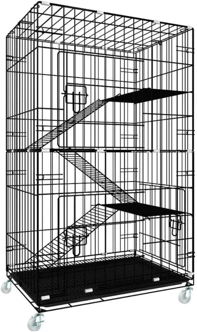 FLOOFI Four-Level Pet Rabbit Bird Cage with Hammock (Black) FI-PRBC-101-XD - Shoppers Haven  - Pet Care > Coops & Hutches     