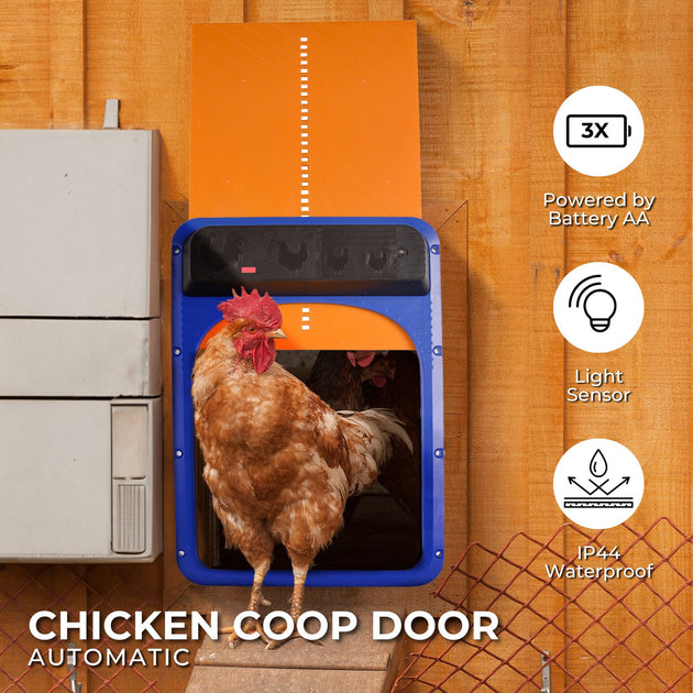 FLOOFI Automatic Chicken Coop Door Opener with Light Sensing (Blue and Yellow) FI-CCD-100-DL - Shoppers Haven  - Pet Care > Coops & Hutches     
