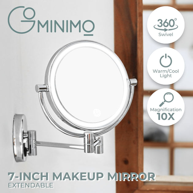 GOMINIMO 7 Inch Double-Sided LED Makeup Mirror with 10x Magnifying (Silver) GO-MMR-100-ZL - Shoppers Haven  - Health & Beauty > Makeup Mirrors     