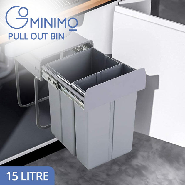 GOMINIMO 2x15L Kitchen Twin Pull Out Bin (Grey) GO-POB-100-SDRS - Shoppers Haven  - Home & Garden > Kitchen Bins     
