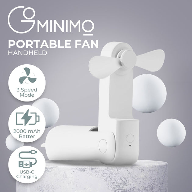 GOMINIMO USB Rechargeable Portable Handheld Fan with 3 Speed(White) GO-HF-100-XHT - Shoppers Haven  - Appliances > Fans     