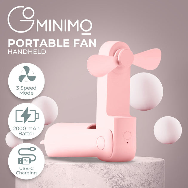 GOMINIMO USB Rechargeable Portable Handheld Fan with 3 Speed(Pink) GO-HF-101-XHT - Shoppers Haven  - Appliances > Fans     