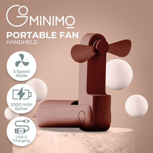 GOMINIMO USB Rechargeable Portable Handheld Fan with 3 Speed(Brown) GO-HF-102-XHT - Shoppers Haven  - Appliances > Fans     