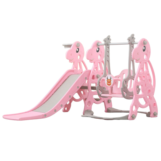 GOMINIMO Kids Slide and Swing Set with Basketball Hoop (Pink Dinosaur) GO-KS-101-TF - Shoppers Haven  - Baby & Kids > Kid's Furniture     