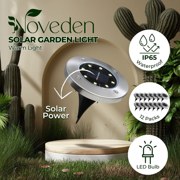 NOVEDEN 12 Pack Waterproof Solar LED Light (Warm) NE-SL-106-ZL - Shoppers Haven  - Home & Garden > Garden Lights     