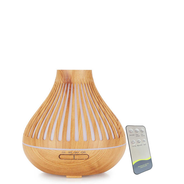 Essential Oil Aroma Diffuser and Remote - 500ml Flat Top Wood Mist Humidifier - Shoppers Haven  - Appliances > Aroma Diffusers & Humidifiers     