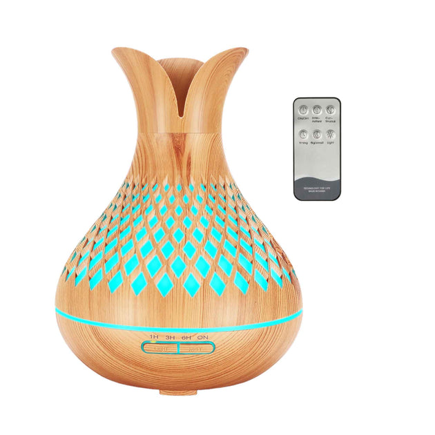 Essential Oil Aroma Diffuser and Remote - 500ml Vase Flower Wood Mist Humidifier - Shoppers Haven  - Appliances > Aroma Diffusers & Humidifiers     