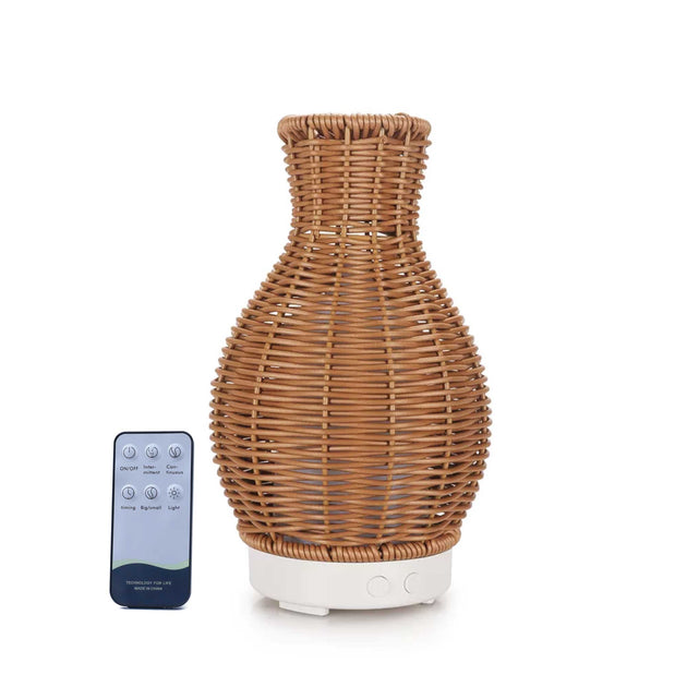Essential Oil Aroma Diffuser and Remote - 100ml Rattan Vase Mist Humidifier - Shoppers Haven  - Appliances > Aroma Diffusers & Humidifiers     