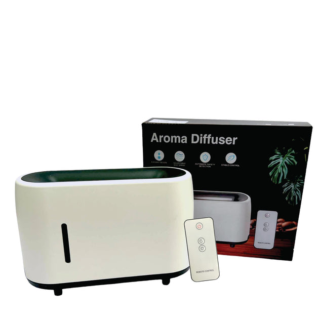 Essential Oil Aroma Diffuser and Remote - White 240ml Flame Fire Style Air Humidifier - Shoppers Haven  - Appliances > Aroma Diffusers & Humidifiers     