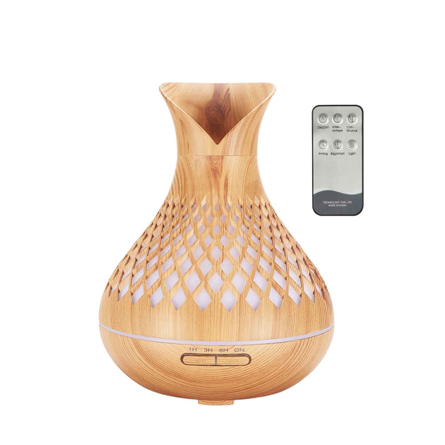 Essential Oil Aroma Diffuser and Remote - 500ml Vase Tulip Wood Mist Humidifier - Shoppers Haven  - Appliances > Aroma Diffusers & Humidifiers     