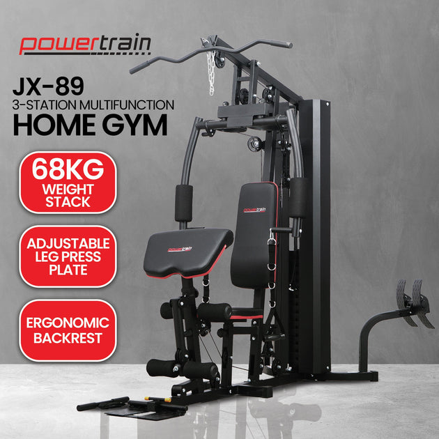Powertrain Jx-89 Multi Station Home Gym 68kg Weight Cable Machine - Shoppers Haven  - Sports & Fitness > Fitness Accessories     