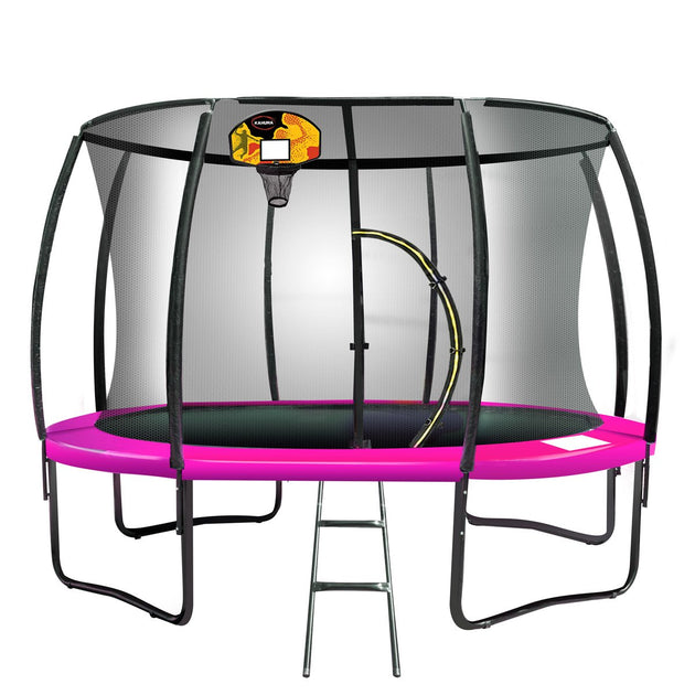 Kahuna 12ft Outdoor Trampoline Kids Children With Safety Enclosure Pad Mat Ladder Basketball Hoop Set - Pink - Shoppers Haven  - Sports & Fitness > Trampolines     