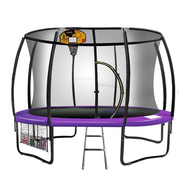 Kahuna 12ft Outdoor Trampoline Kids Children With Safety Enclosure Pad Mat Ladder Basketball Hoop Set - Purple - Shoppers Haven  - Sports & Fitness > Trampolines     
